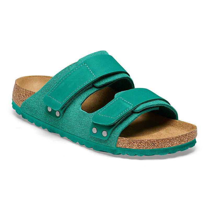 Women's & Men's Genuine Cork Summer Outerwear Suede Velcro Slippers