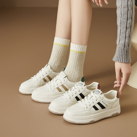 Women's White Autumn Fashion Platform Soft Bottom Sneakers