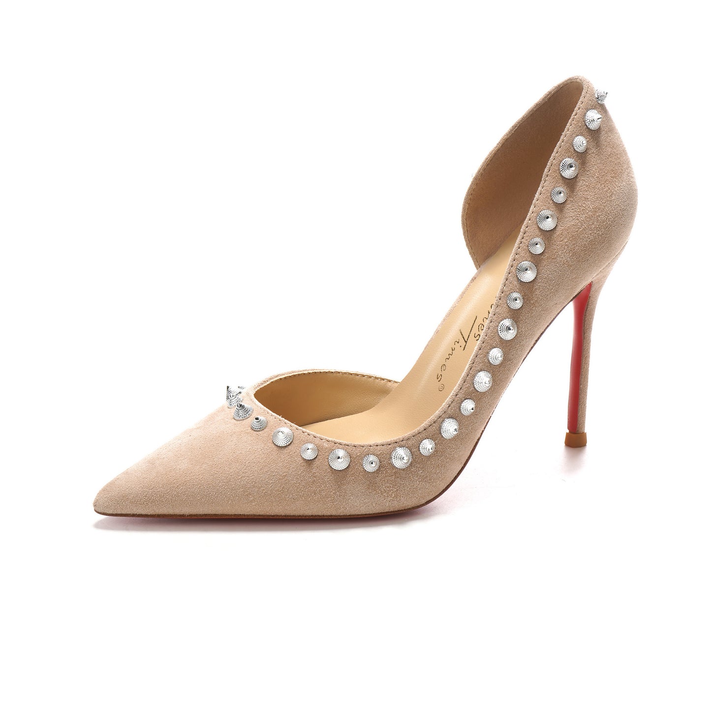 Women's Toe Suede Nude Pink Rivet Red Bottom High Heels
