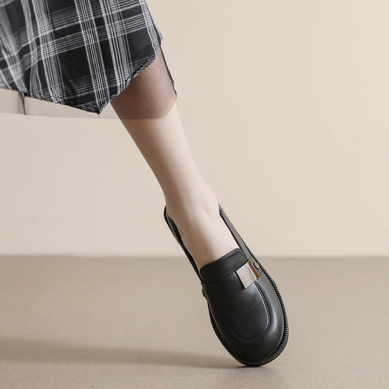 Women's Bottom Autumn British Style Black Flat Leather Shoes