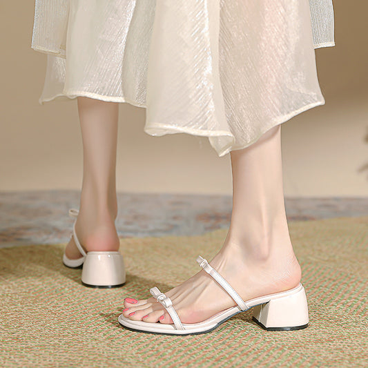 Chunky Sier Round Head Double Bow Sandals