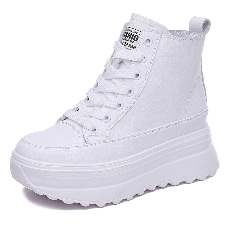 Women's Muffin Height Increasing Insole Cowhide Ankle Boots