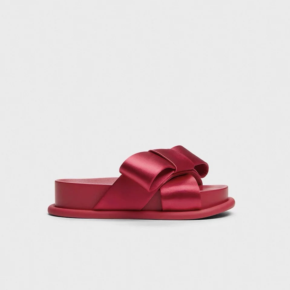 Women's French Style Big Bow Platform Outer Wear Slippers