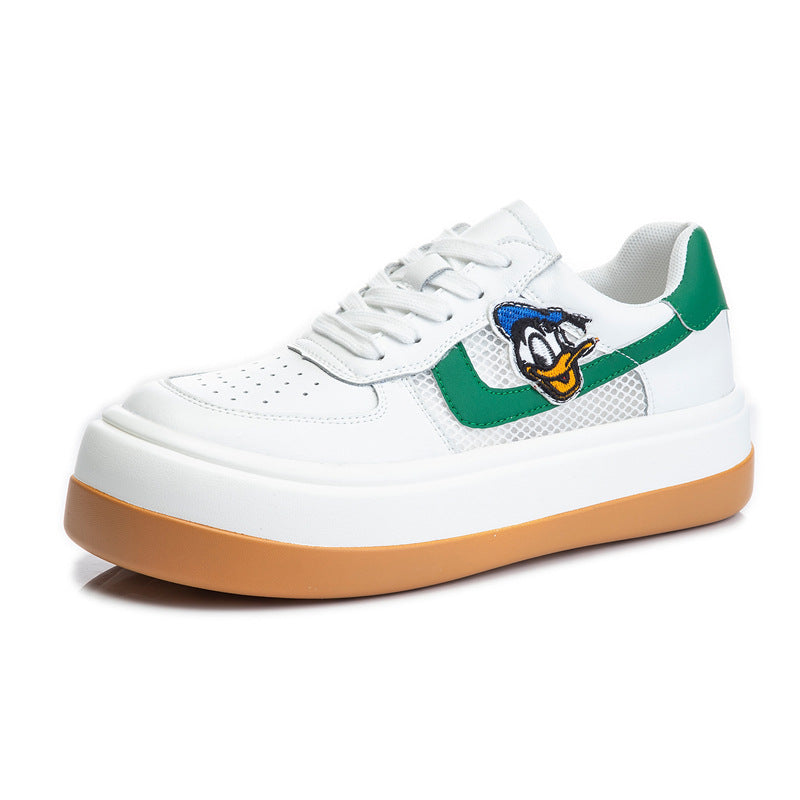 Women's Single Mesh White Sports Flat Platform Casual Shoes