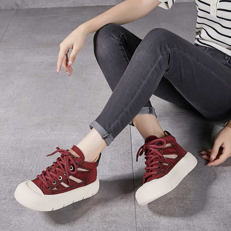 Women's Platinum Platform Roman Round Toe Cowhide Sandals