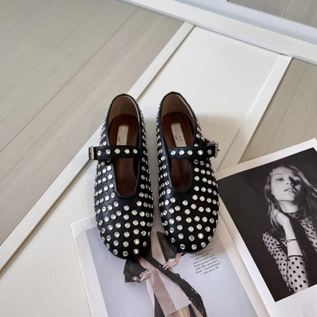 Summer Buckle Ballet Full Diamond Flat Women's Shoes