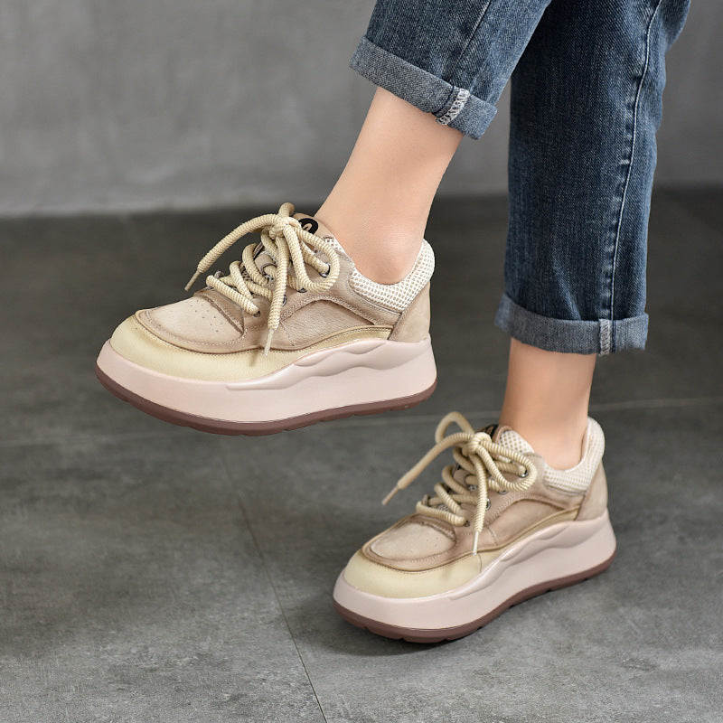 Women's Platform Genuine First Layer Cowhide Red Casual Shoes