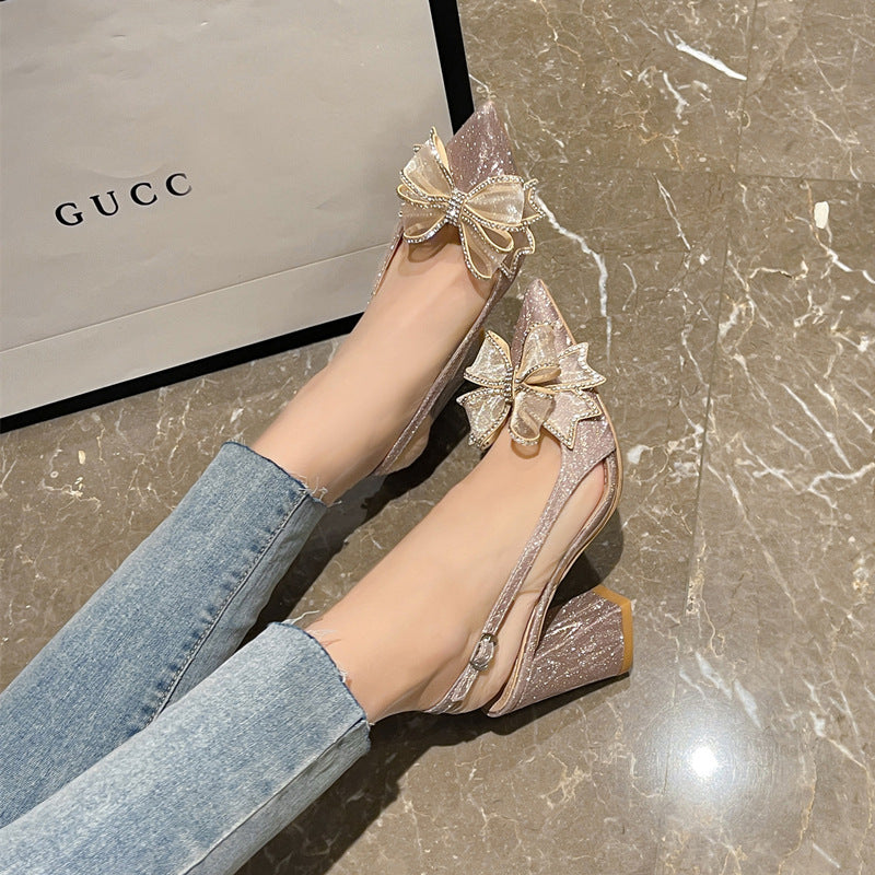 Women's Pointed Toe Bridal Wedding Shiny Rhinestone Heels