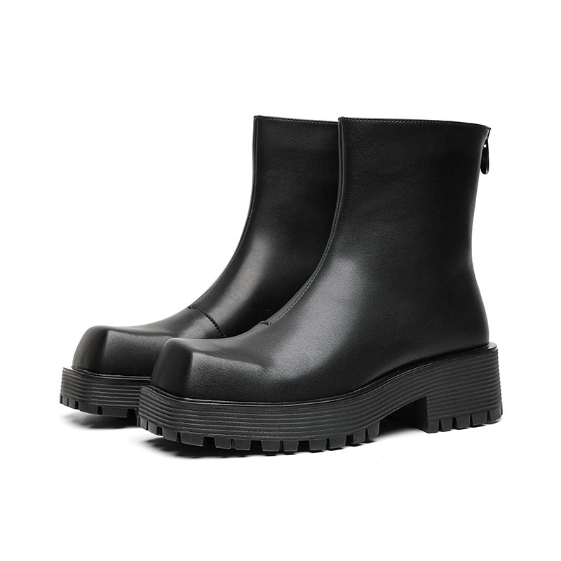 Men's Autumn Square Toe Platform Back Zipper Boots