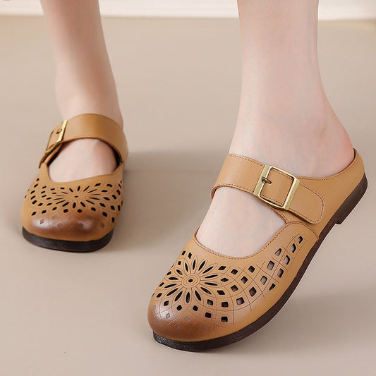 Women's Bottom Mom Flat Comfort People Hollow Sandals