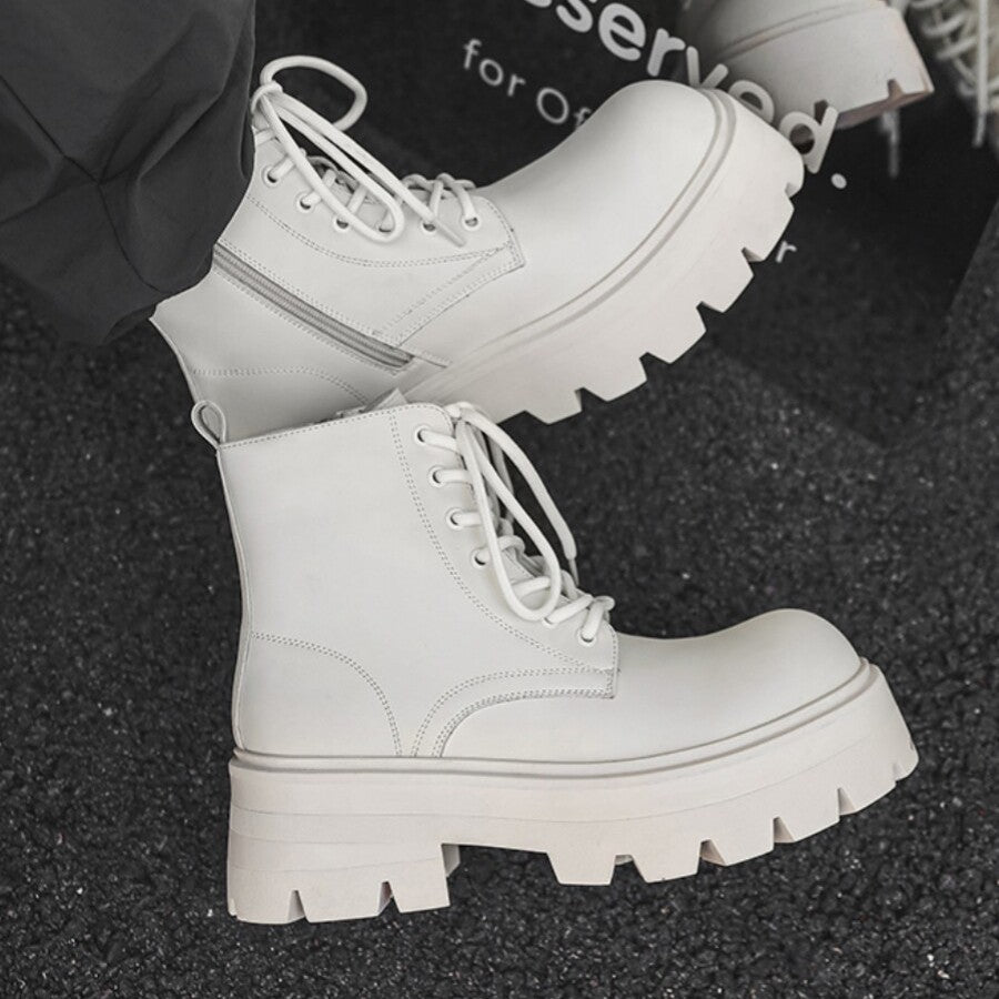 Men's Trendy Hiking Platform Derby Martin Height Increasing British Style Big Men's Casual Leather Shoes