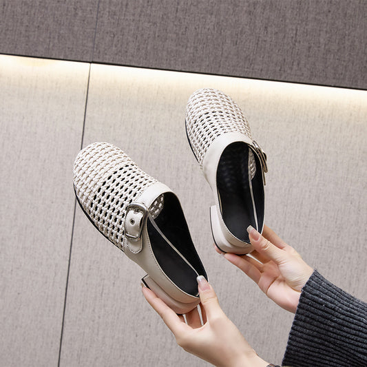 Women's Closed Toe Woven Korean Buckle Outer Sandals