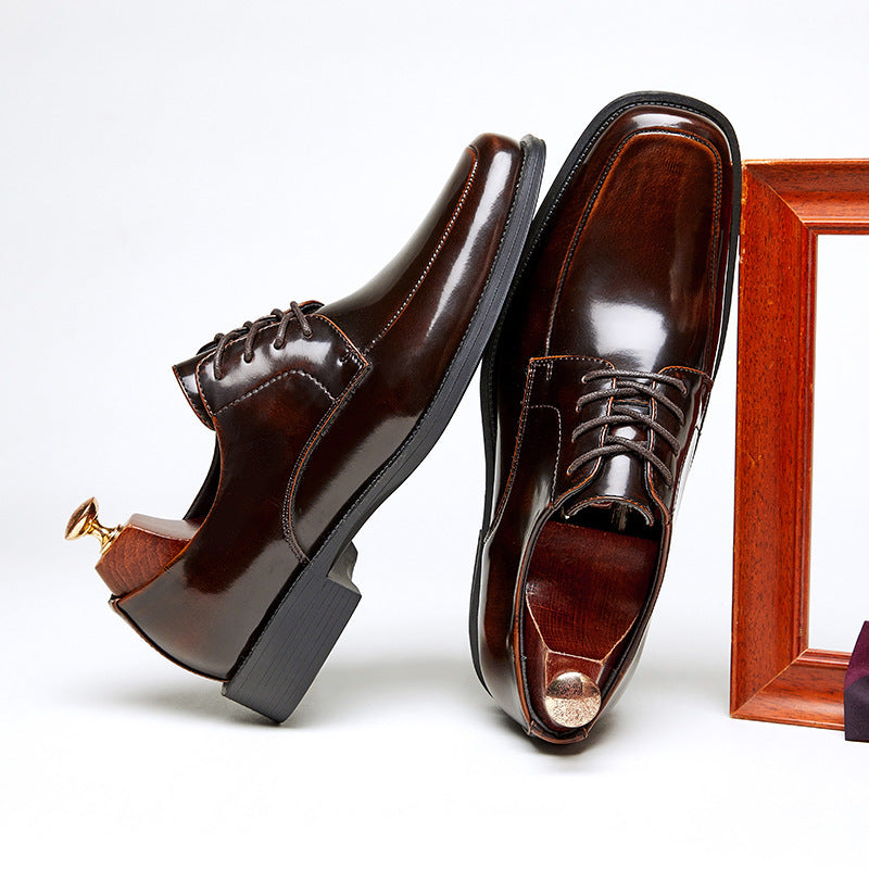 Men's Square Toe Glossy High-grade Paint Formal Wear British Derby Men's Shoes
