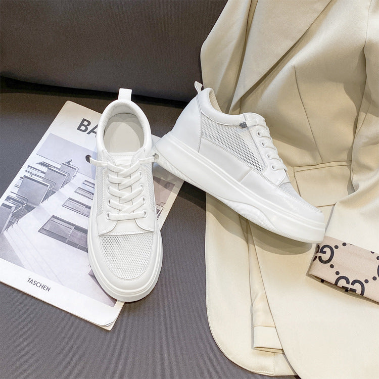 Women's Mesh White Height Increasing Insole Wedge Platform Sneakers