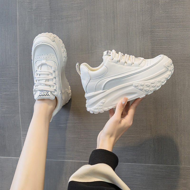 Women's Spring White Thick-soled Height Increasing Insole Sports Dad Sneakers