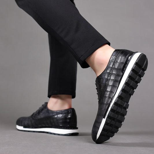 Men's Layer Cowhide Pointed Toe Breathable British Lace Up Leather Shoes