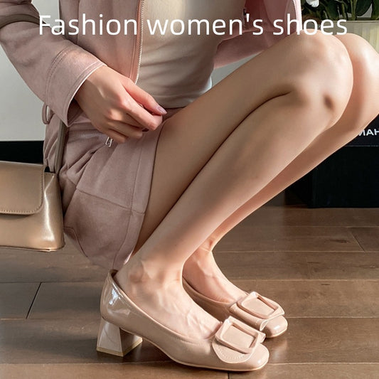 Square Toe Nude Color With Skirt Chunky Pumps Female Women's Shoes
