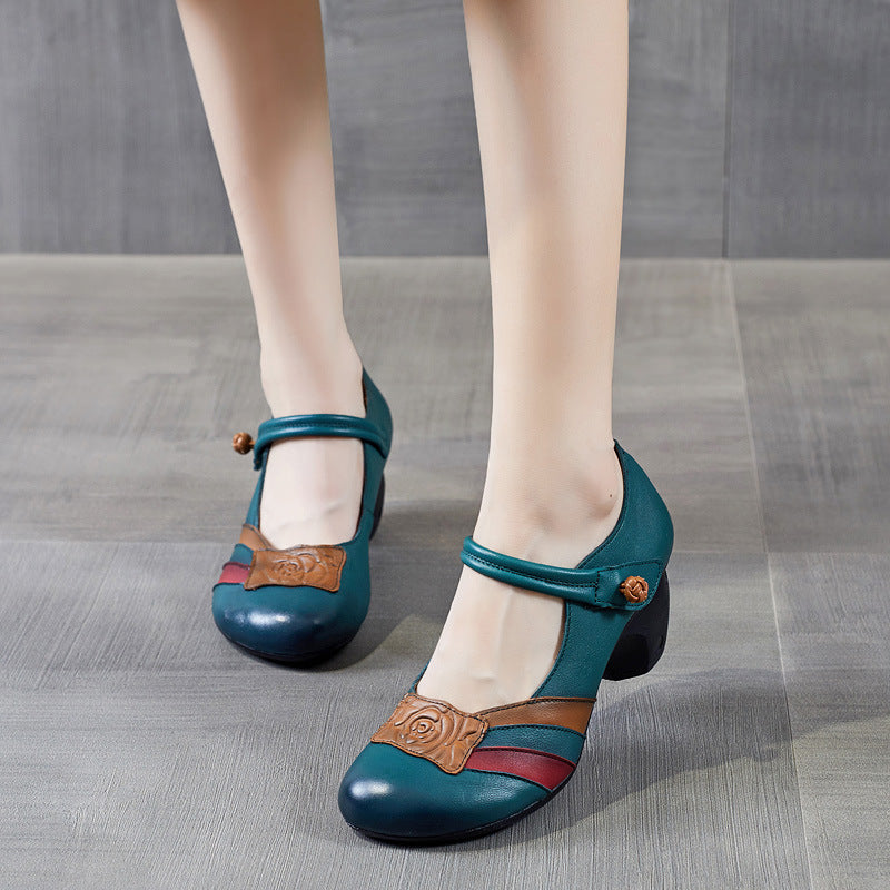 Women's Color Matching Pumps Genuine Mary Jane Women's Shoes