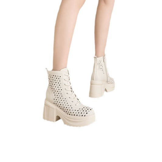 Women's Thick High Riding Platform Perforated Skinny Sandals
