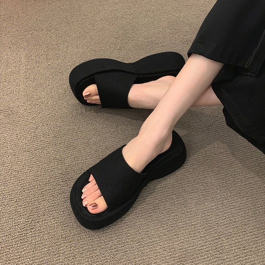 Women's Thick-soled Flip-flops Platform Round Toe Open Slippers