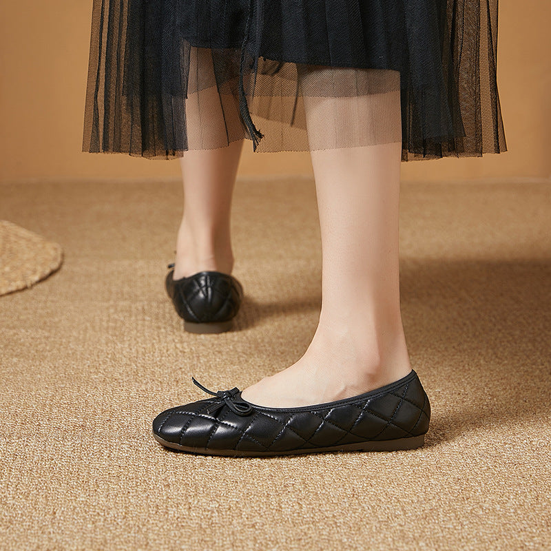 Women's & Men's Platinum Fashion Rhombus Pumps Sheepskin Ballet Round Toe Casual Shoes