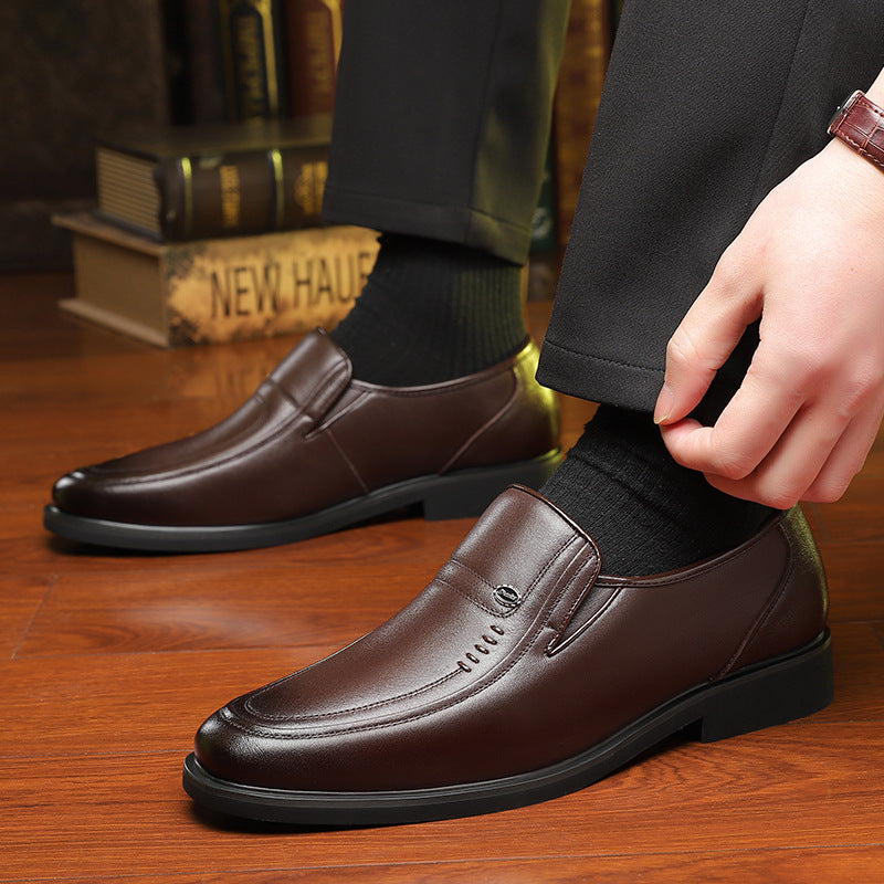 Men's Business Formal Wear Dad Cowhide Slip-on Leather Shoes