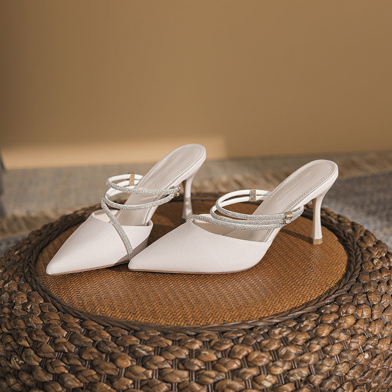 High Stiletto Solid Color Rhinestone Summer Heels