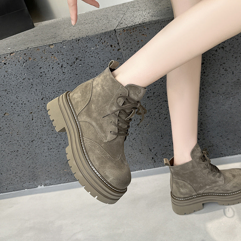 Women's Style Retro Platform Brogue Ankle Outdoor Boots