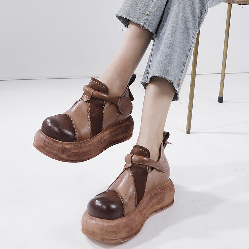 Women's Ancient Times Genuine Inside Outside Round Toe Thick Casual Shoes
