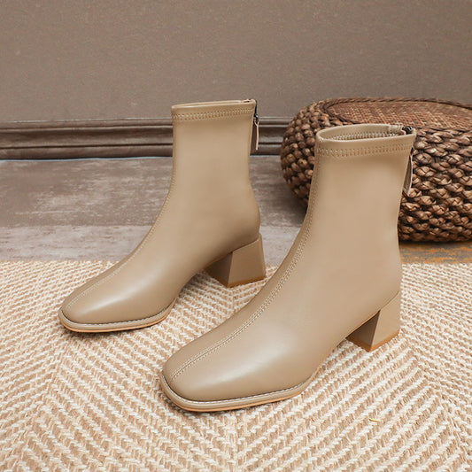 Women's Genuine White Ankle Chunky High Skinny Heels