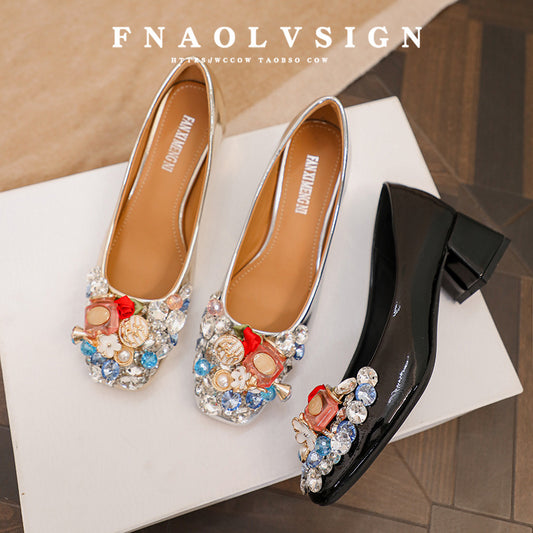 Women's Temperament Rhinestone Evening Pumps Spring Fairy Chunky Women's Shoes