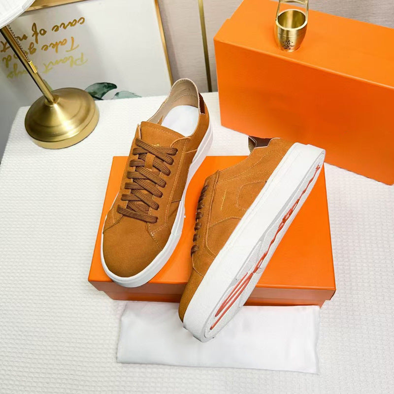 Men's Calfskin Color Matching Lace Up Comfort Sneakers