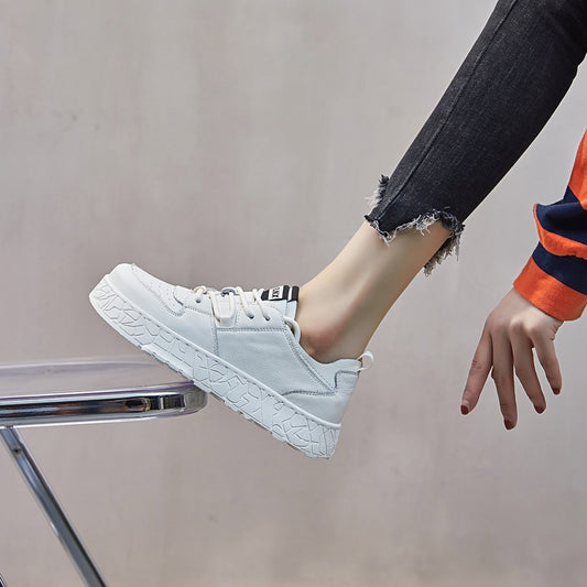 Women's Autumn White Cowhide Street Fashion Flat Men's Shoes