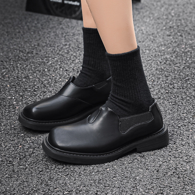 Men's Square Toe British Elastic Belt Slip-on Lofter Leather Shoes