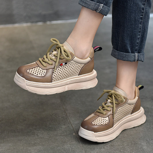Women's Of Patchwork Genuine Platform Top Layer Sandals