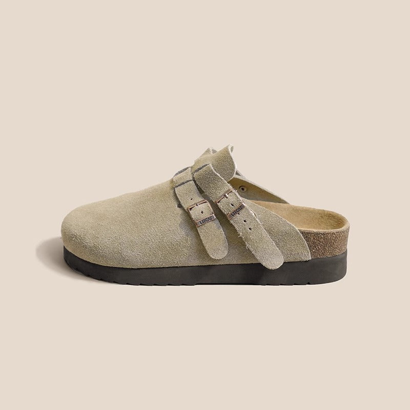 Women's Genuine Closed Toe Half Outer Wear Thick Slippers