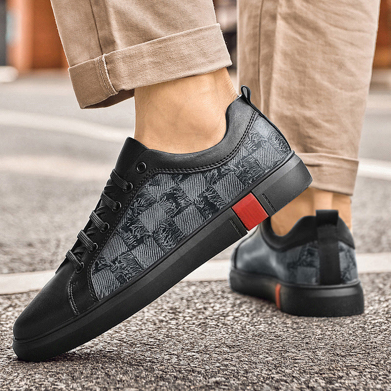 Men's Board Flat Fashionable Cowhide Spring Plaid Sneakers
