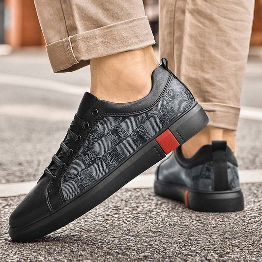 Men's Board Flat Fashionable Cowhide Spring Plaid Sneakers
