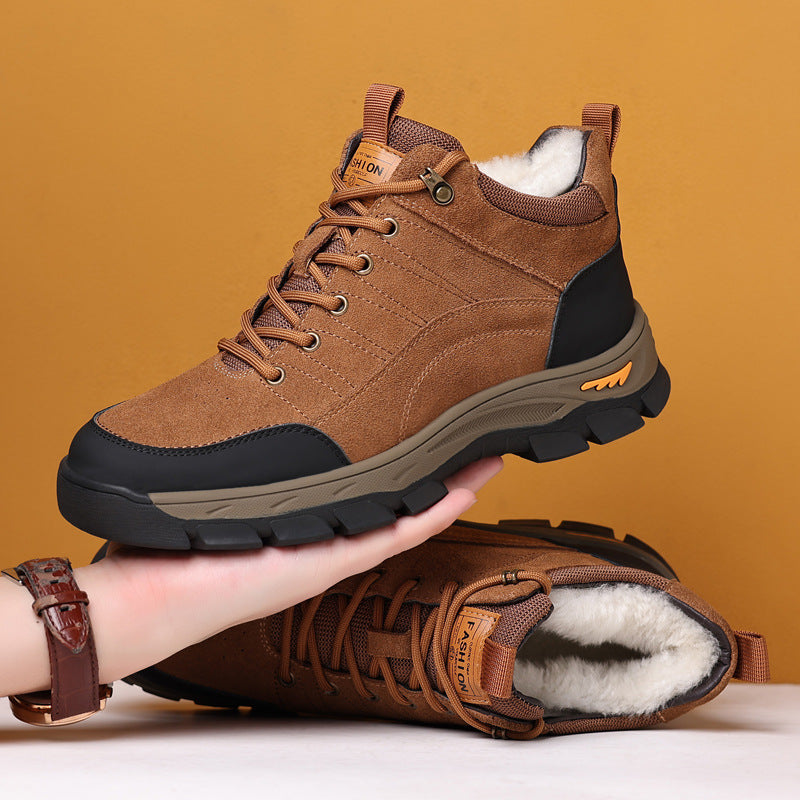 Men's Winter Suede Cowhide Outdoor Fleece-lined Genuine Wool Men's Shoes