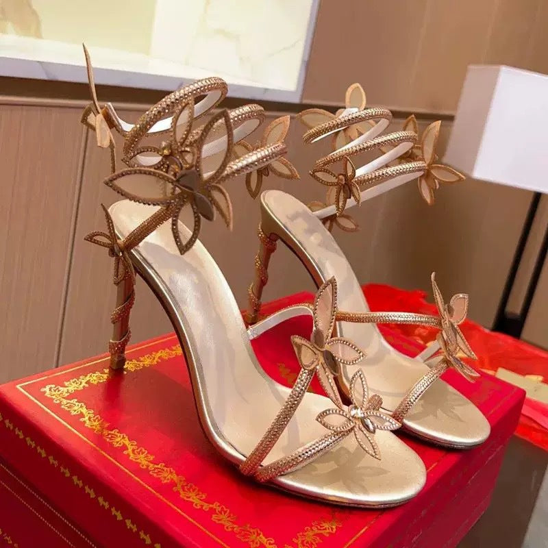 Women's Summer Style Winding Tape Rhinestone High-heeled Heels