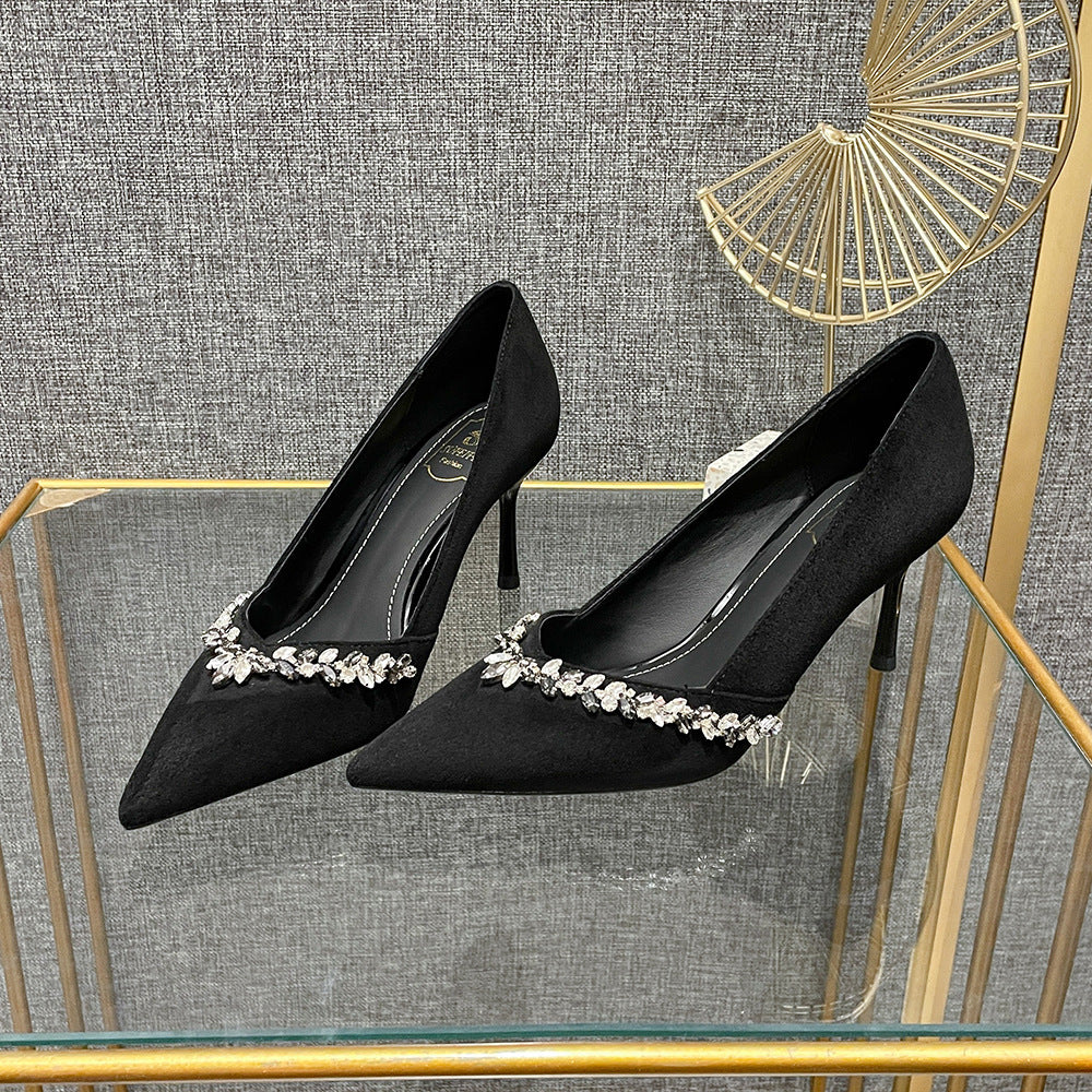Women's Korean Style Pointed High Winter Rhinestone Women's Fashion Shoes
