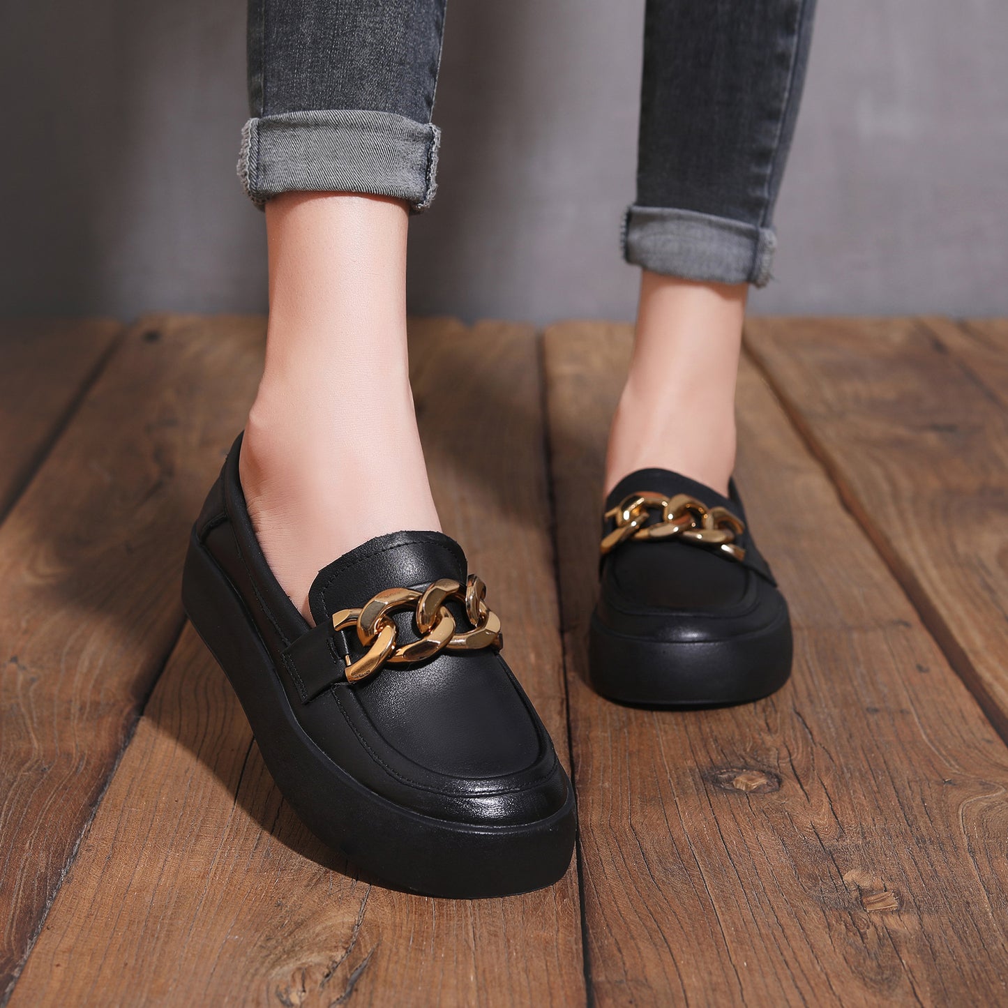 Women's First Layer Cowhide Retro Washed Handmade British Loafers