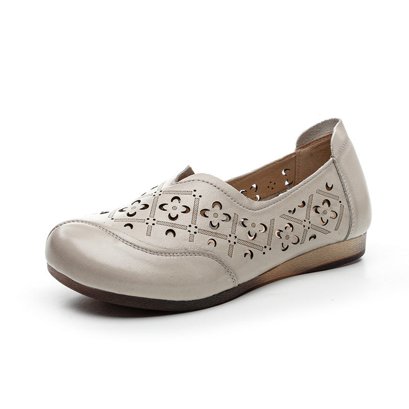 Women's & Men's Layer Cowhide Hollow Retro Flat-heeled Soft Bottom Slip-on Casual Shoes