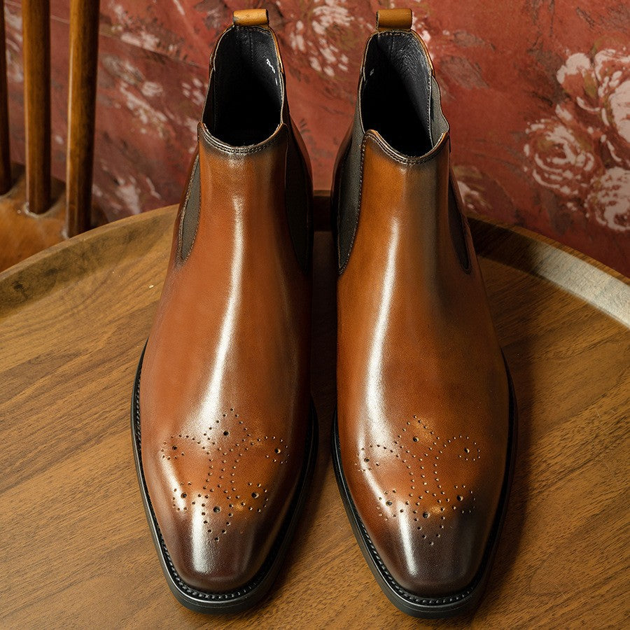 Men's Martin British Square Toe Carved Ankle Boots