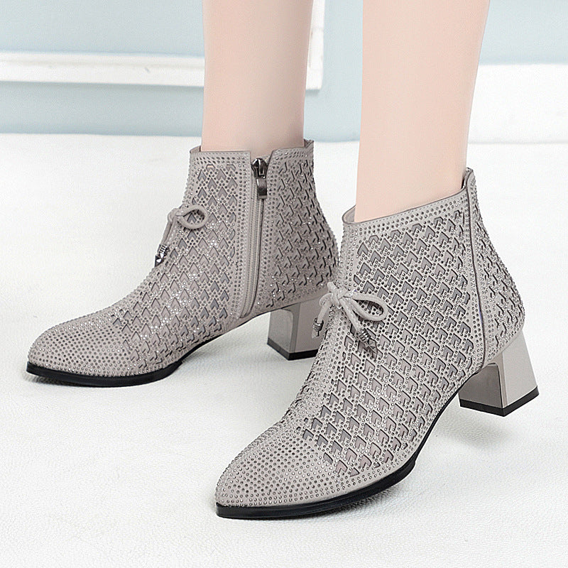 Pointed Toe Chunky Spring First Layer Cowhide Casual Shoes