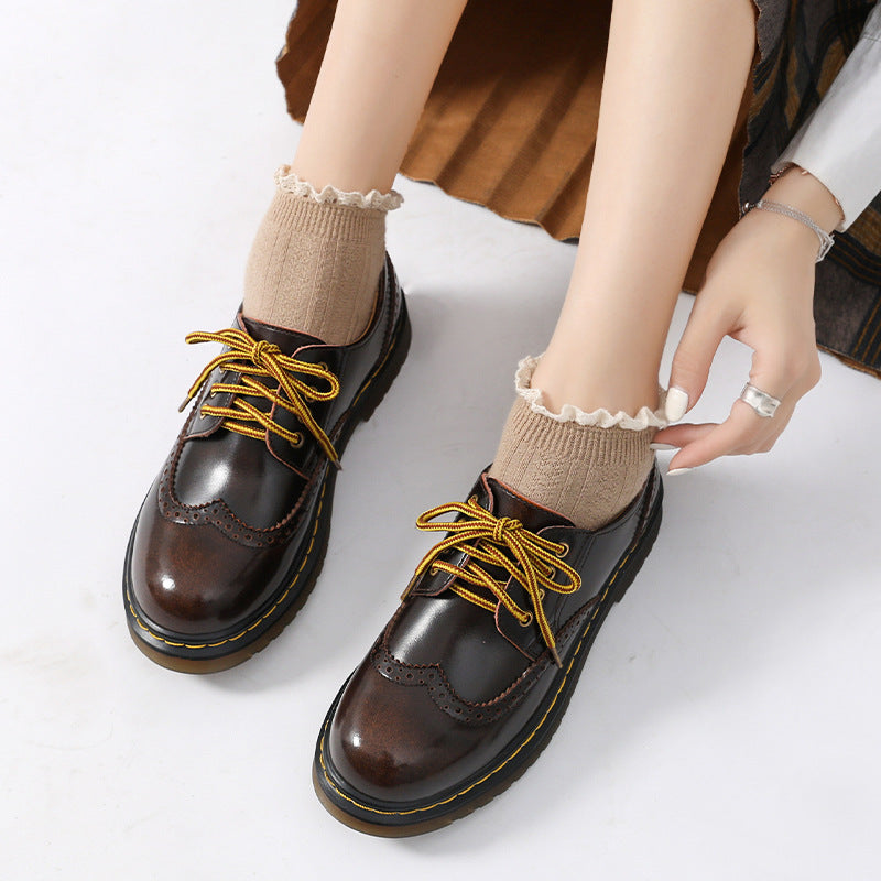 Power College Style Summer Round Toe Flat Leather Shoes