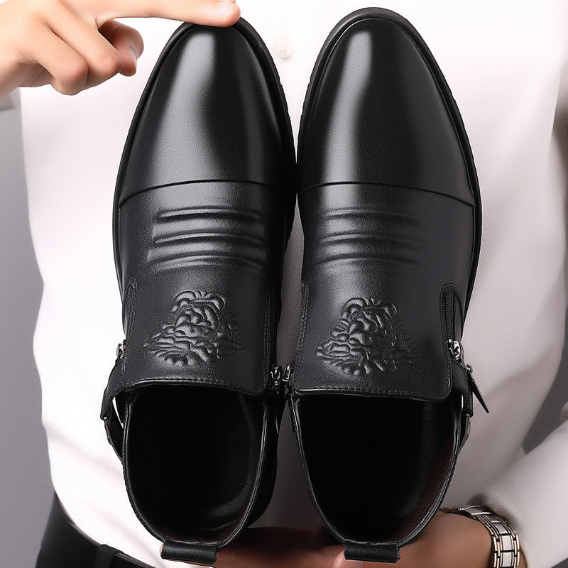 Men's Autumn Slip-on Cowhide Side Zipper Plus Boots
