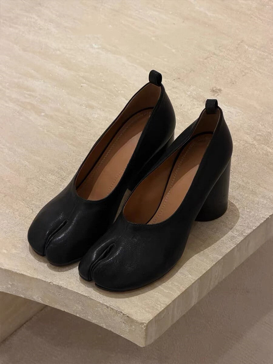 Women's Cowhide Version Niche Retro Horseshoe High Thick Slip-on Women's Fashion Shoes