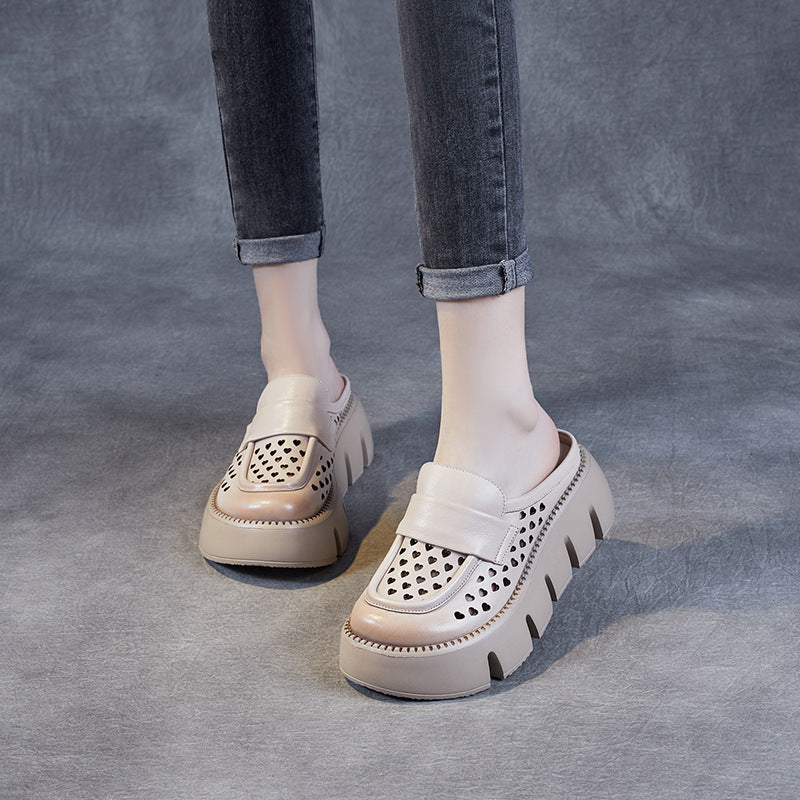 Women's Cowhide Outer Wear Half Hollowed Toe Box Slippers