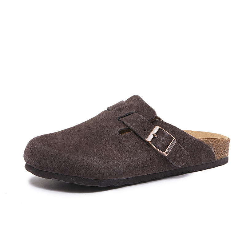 Women's & Men's Cork Sole Flat Cowhide Fishing Leisure Slippers